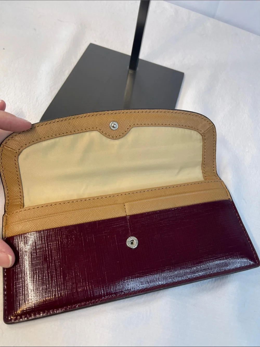 Coach Burgundy Patent Crossgrain Leather Checkbook Wallet Long Bifold Zip Wallet